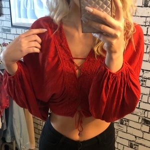 Red long sleeve sexy top